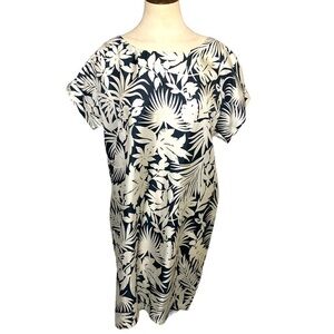 My Sunday Morning Silk Midi Dress Floral Sz S/M  Blue White Back Tie Tropical